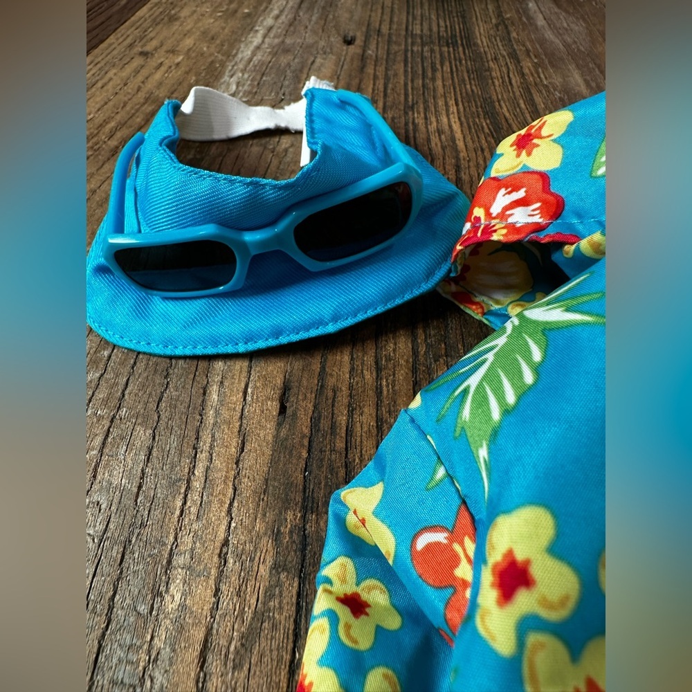 Tropical Floral Dog Shirt - Blue and Orange with hat and sunglasses 😎 - Picture 2 of 5